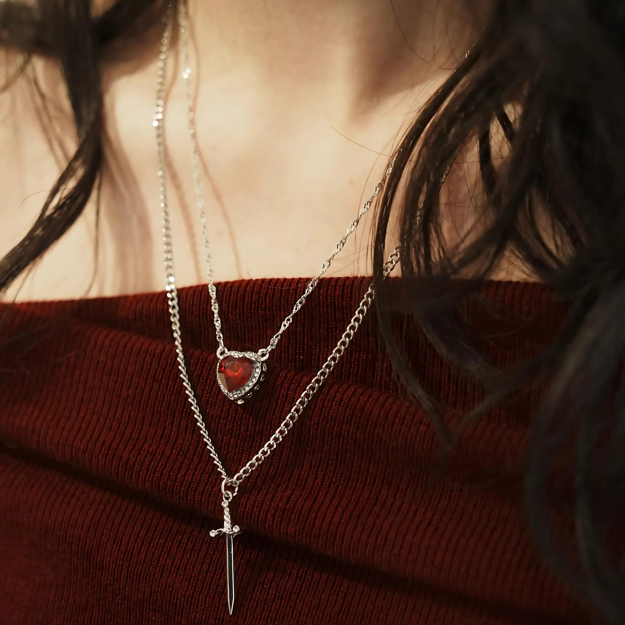 Heart Sword Pendant Collier Necklace