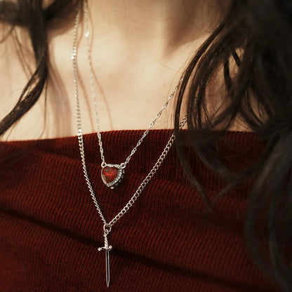 Heart Sword Pendant Collier Necklace